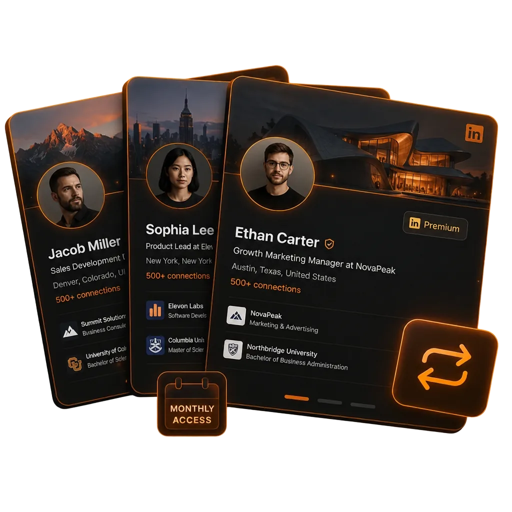 LinkedIn profile cards with monthly access — Flygen rental